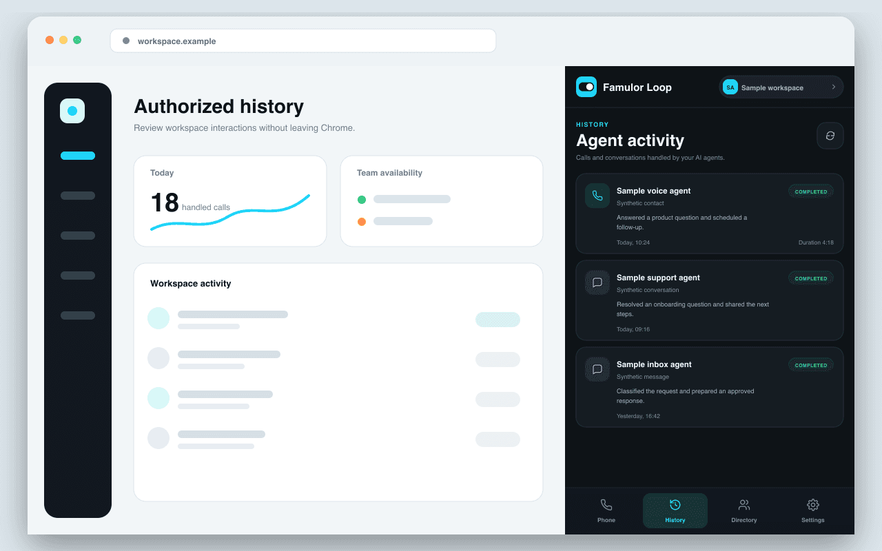 Review authorized call and AI agent history — not browser history