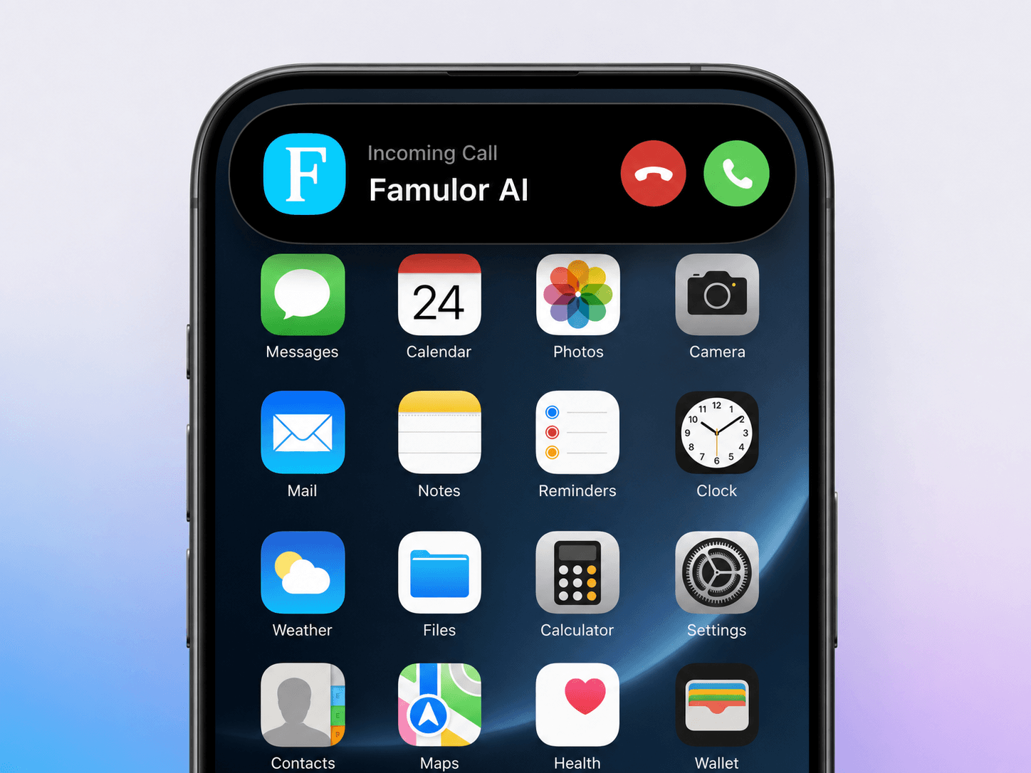 Appel entrant Famulor AI sur un smartphone